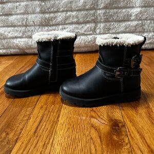Zara Black Sherpa Lined Ankle Boots with Buckle